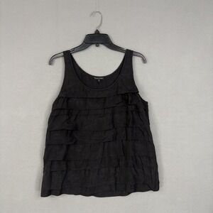 Eileen Fisher Tank Top Womens Medium Black 100% Silk Tiered Ruffle Luxury Luxe